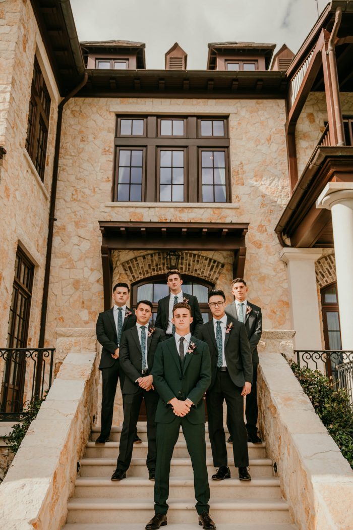 groomsmen suits formal with patterned tie