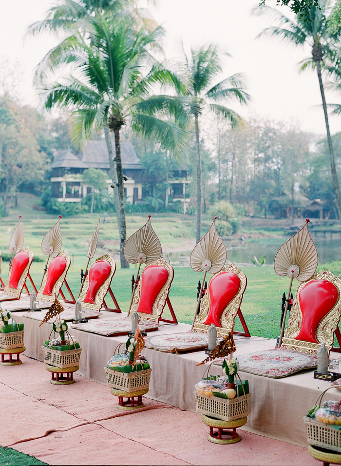 Traditional Thai wedding ceremony overlooking the rice paddies.