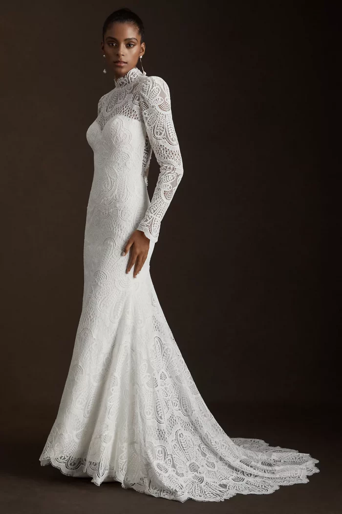 Sample sale US4 UK8 Muslim high neck White satin beaded ball gown wedding  gown | eBay