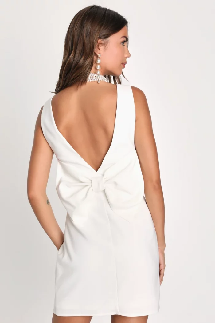 Blissfully Beloved Ivory Backless A-Line Bow Maxi Dress