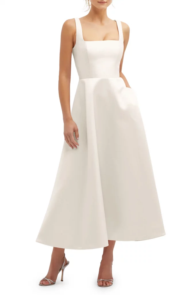 romantic square neck rehearsal dinner dress