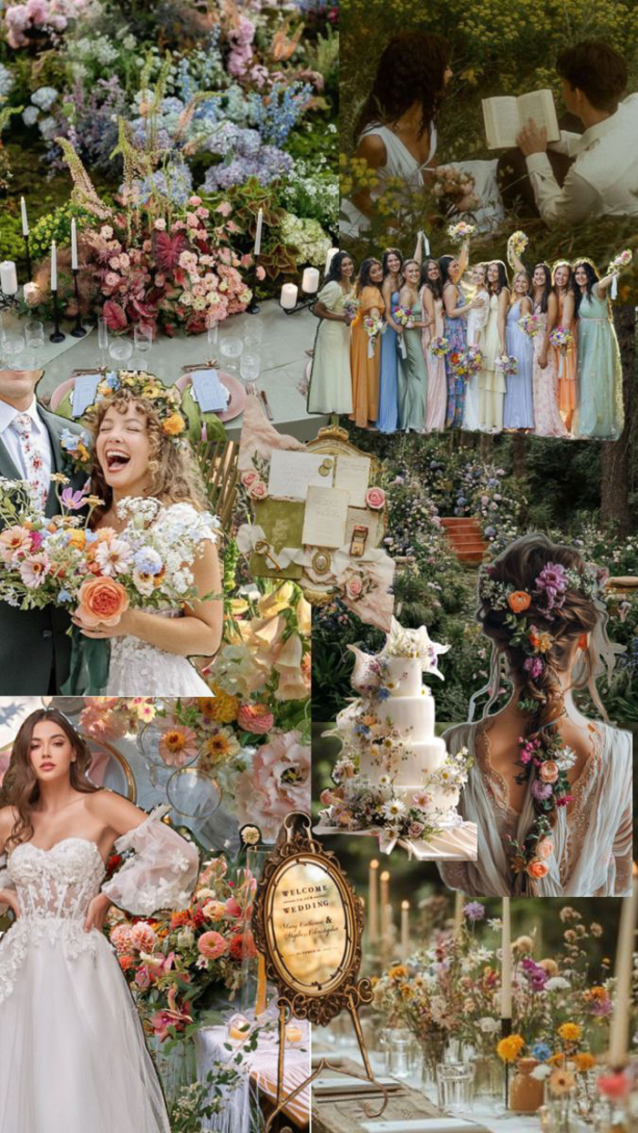 Cottagecore wedding theme collage