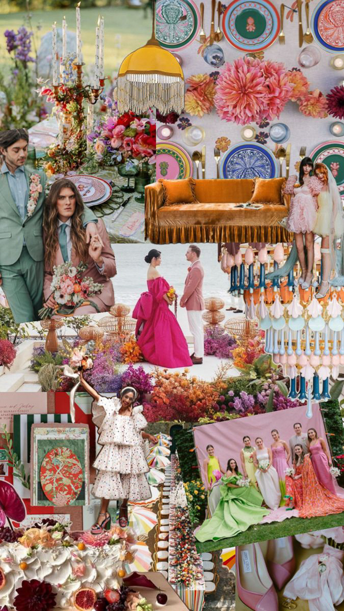 Playful Maximalist wedding theme collage