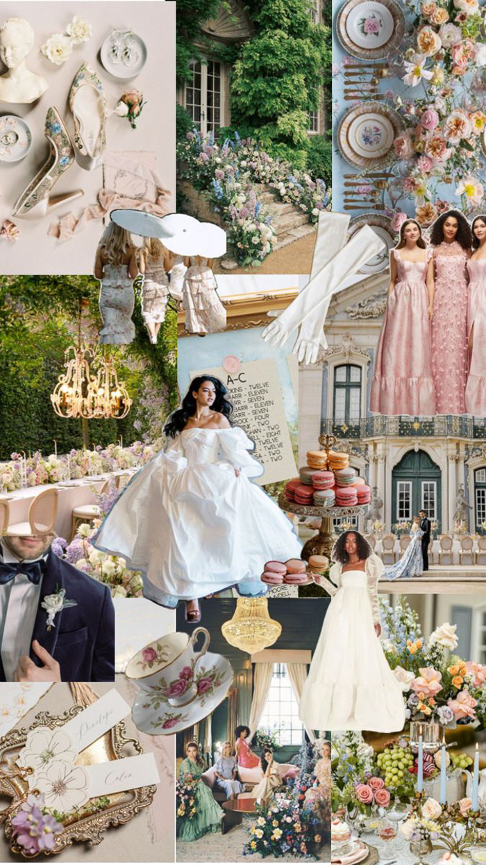 Regency-era wedding theme collage