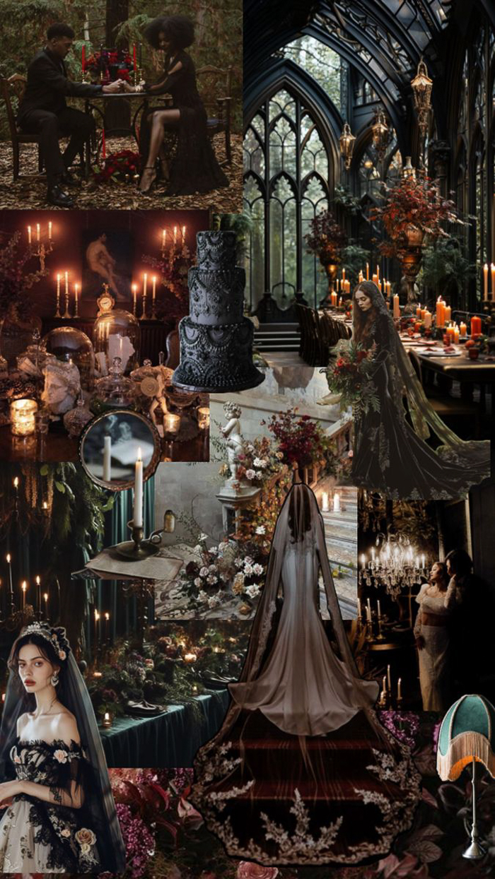 Victorian Gothic wedding theme collage