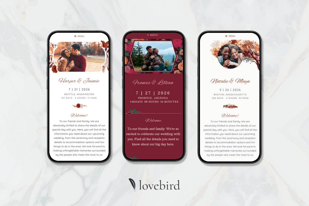 free wedding website fall templates