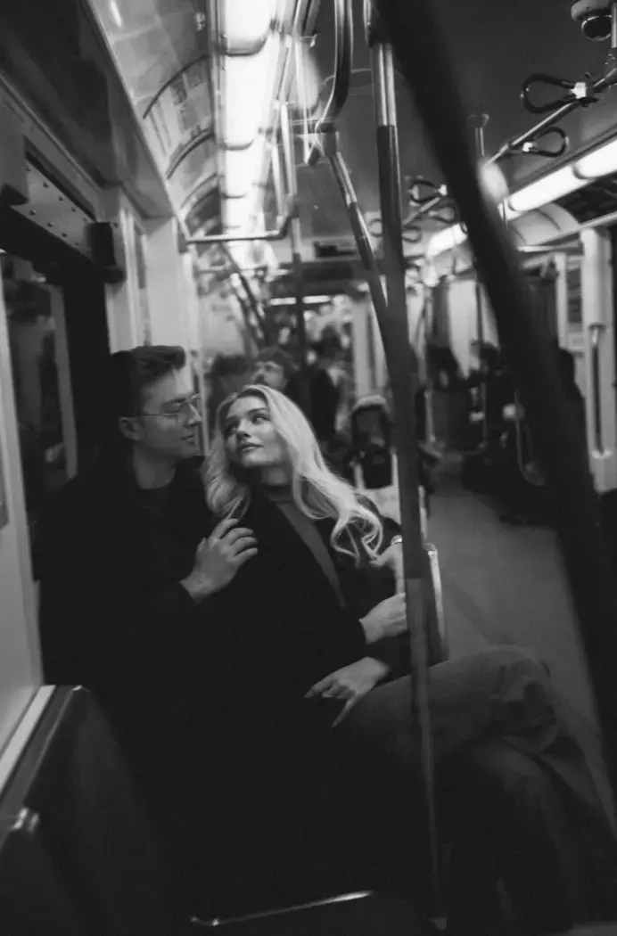 engagement photo on metro subway