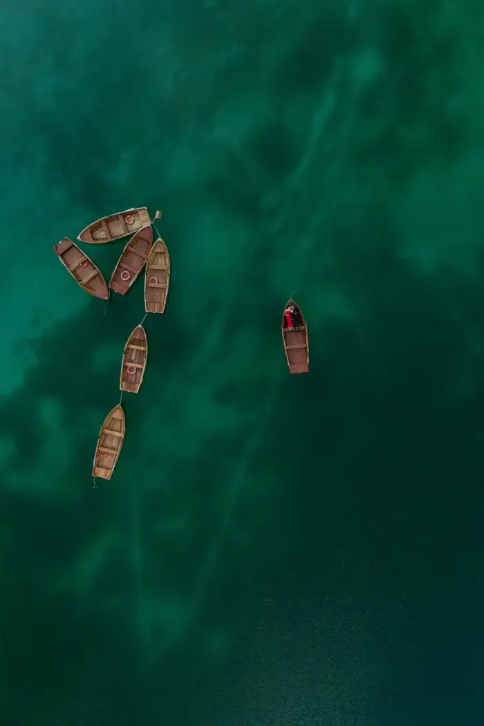 aerial photo couple in rowboat