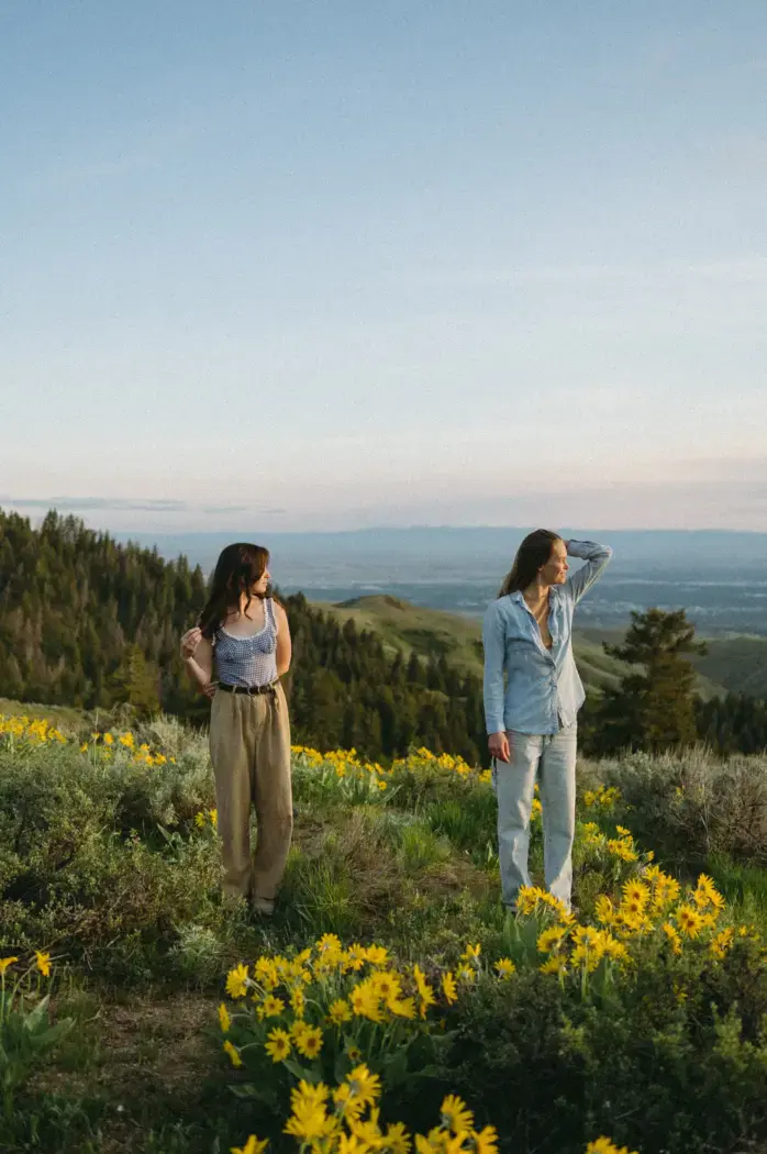 cool engagement photo with wildflowers
