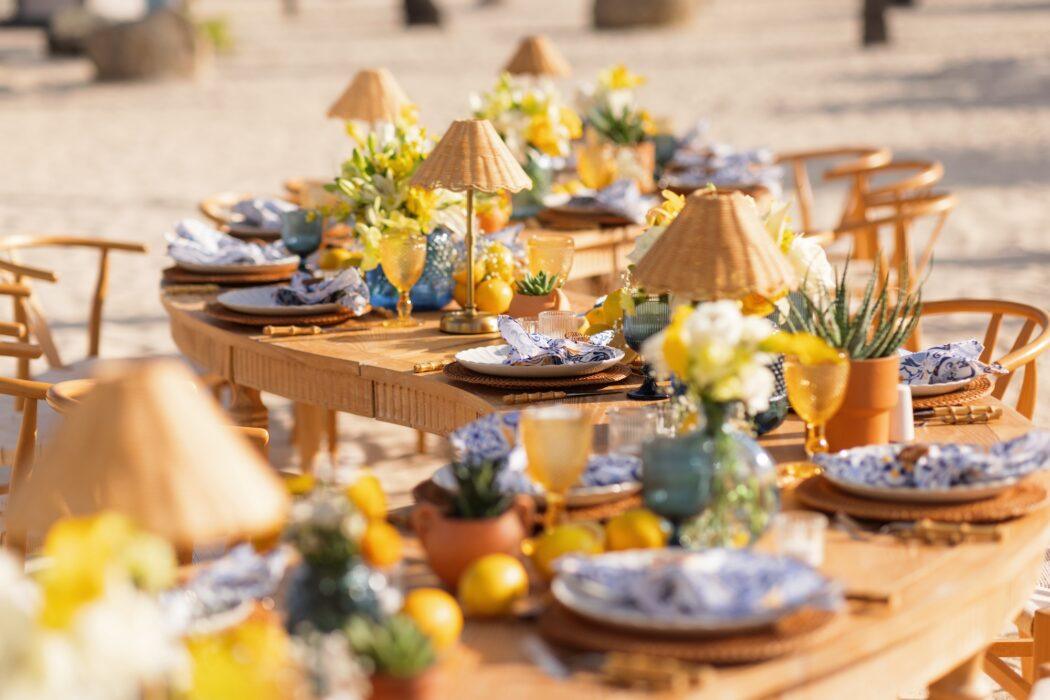 rehearsal dinner setting on the beach
